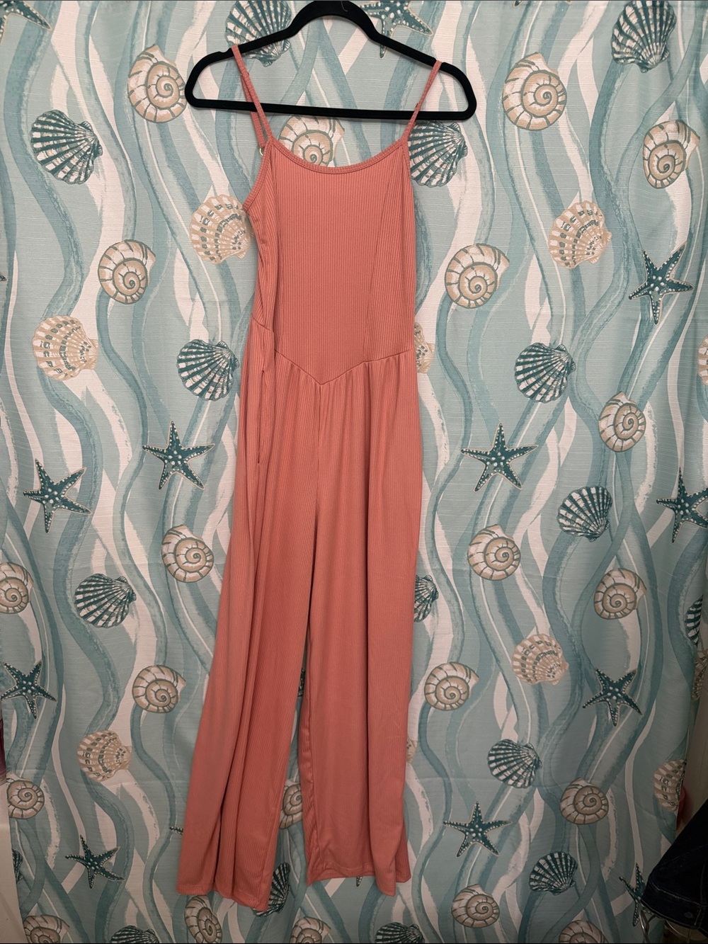 Women's Coral Pink Spaghetti-Strap Wide-Leg Jumpsuit